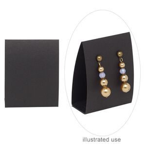 Earring card, adhesive and card stock, black, 3 x 2-1/4 x 1-inch. Sold per pkg of 10.