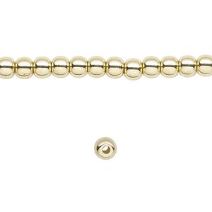 Bead, brass, 4mm round. Sold per 8-inch strand.