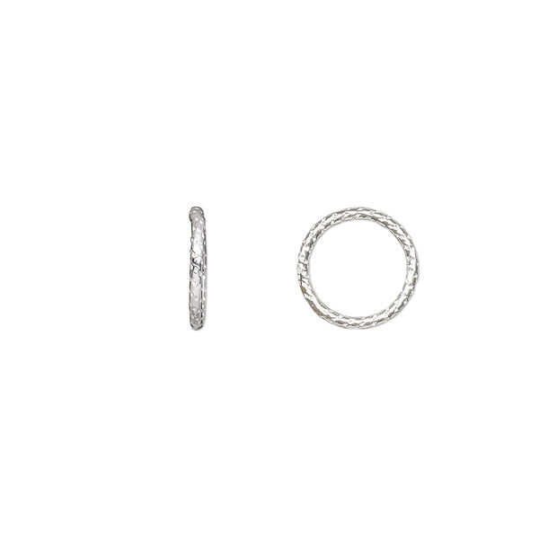Jump ring, sterling silver, 10mm soldered textured round, 8mm inside diameter, 18 gauge. Sold per pkg of 10. image number 0