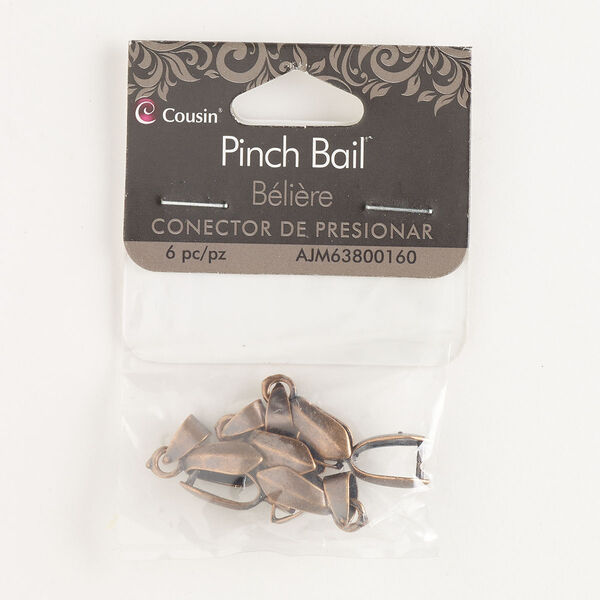 Bail, ice-pick, antique copper-finished brass, 11x5mm  shield with 8.5mm grip length. Sold per pkg of 6. image number 0