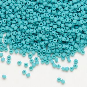 Seed bead, Dyna-Mites™, glass, pkg/40g, #11 round, opaque matte turquoise blue, (740MA 11/0 RR).