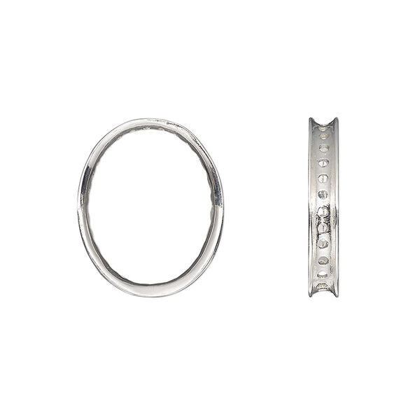 Component, Amoracast®, sterling silver, 20.5x16mm open oval with 3mm wide channel, 28 holes, fits 2-6mm bead. Sold individually. image number 0