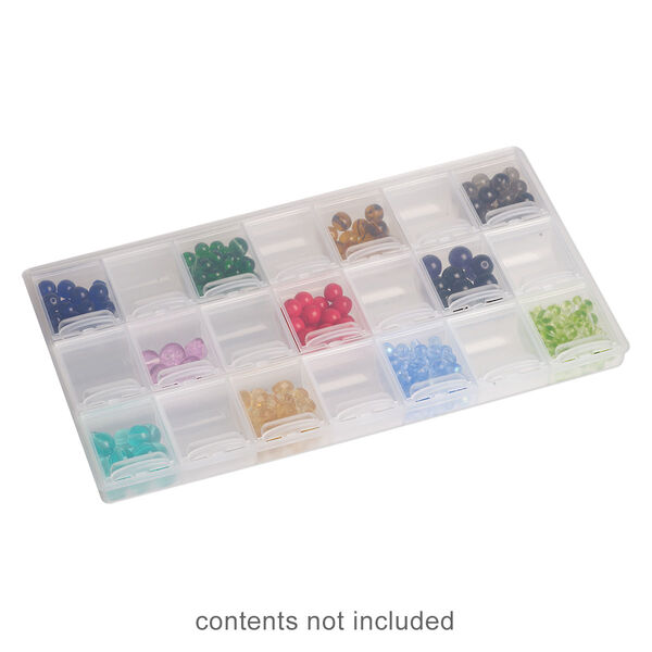 Organizer box, plastic, clear, 8-1/2 x 4-3/4 x 3/4-inch, 21 compartments with snap tight lids. Sold individually. image number 0