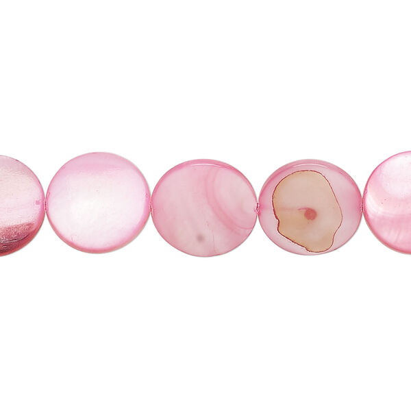 Mother-of-pearl shell 1pkg1, puffed flat round bead 15 inch dark flamingo 11-12mm image number 0