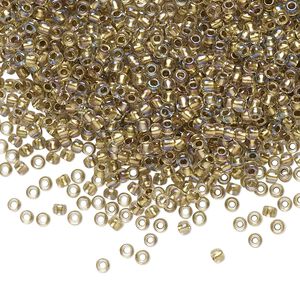 Seed bead, TOHO BEADS®, glass, pkg/250g, #11 round, translucent gold-lined rainbow crystal clear (TR-11-262).