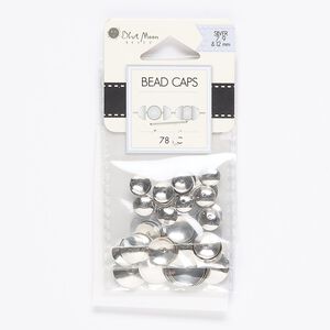 Bead cap mix, silver-finished steel, (28) 7x1mm / (30) 9x1mm / (20) 12x2mm round, fits up to 6mm / 8mm / 11mm round beads. Sold per pkg of 78.