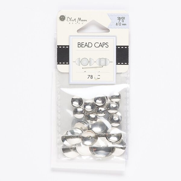 Bead cap mix, silver-finished steel, (28) 7x1mm / (30) 9x1mm / (20) 12x2mm round, fits up to 6mm / 8mm / 11mm round beads. Sold per pkg of 78. image number 0