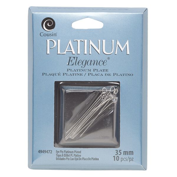 Eye pin, platinum-plated copper, 1-3/8 inches, 23 gauge. Sold per pkg of 10. image number 0