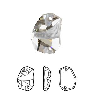 Sew-on 1pk crystal silver shade foil back, Crystal Passions® 19x13mm divine rock 3257