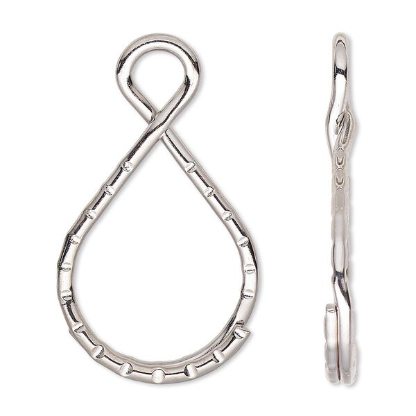 Split ring, imitation nickel-finished steel, 37x18mm teardrop with loop. Sold per pkg of 10. image number 0