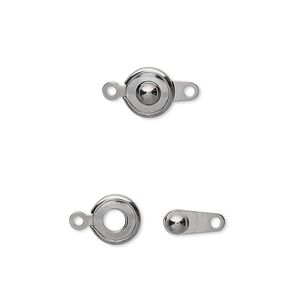Clasp, button, gunmetal-plated brass, 7.5mm round. Sold per pkg of 10.