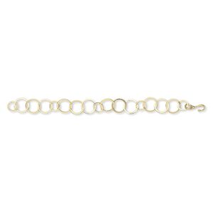 Chain, gold-plated brass, 10mm and 14mm round, 7 inches with hook-and-eye clasp. Sold individually.
