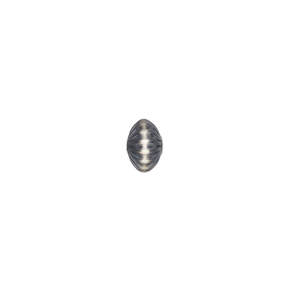 Bead, Navajo pearl style, brushed oxidized sterling silver, 8 x 5mm corrugated saucer. Sold individually. image number 0