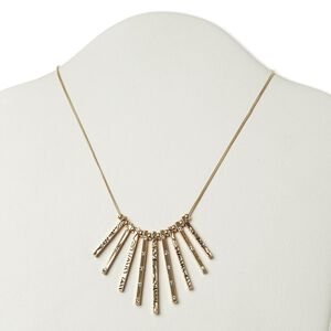 Necklace, glass rhinestone with gold-finished "pewter" (zinc-based alloy) and steel, clear, 29x2mm-48x3mm graduated textured square tube, 16 inches with 3-inch extender chain and lobster claw clasp. Sold individually.