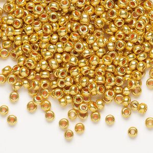 Seed bead, Preciosa Ornela Czech glass, pkg/500g, #8 rocaille, opaque metallic terra dyed gold clear, (18581).