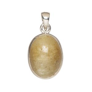 Pendant, lemon calcite (coated) and sterling silver, 21x15mm-23x19mmoval. Sold individually.