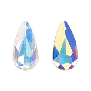 Drop, glass, translucent clear AB, 24x12mm teardrop. Sold per pkg of 4.