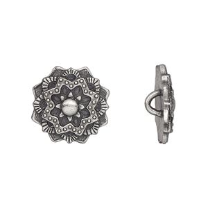 Button, TierraCast®, pewter (tin-based alloy), 17.5mm mandala with hidden closed loop. Sold per pkg of 20.