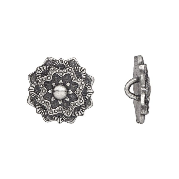 Button, TierraCast®, pewter (tin-based alloy), 17.5mm mandala with hidden closed loop. Sold per pkg of 20. image number 0