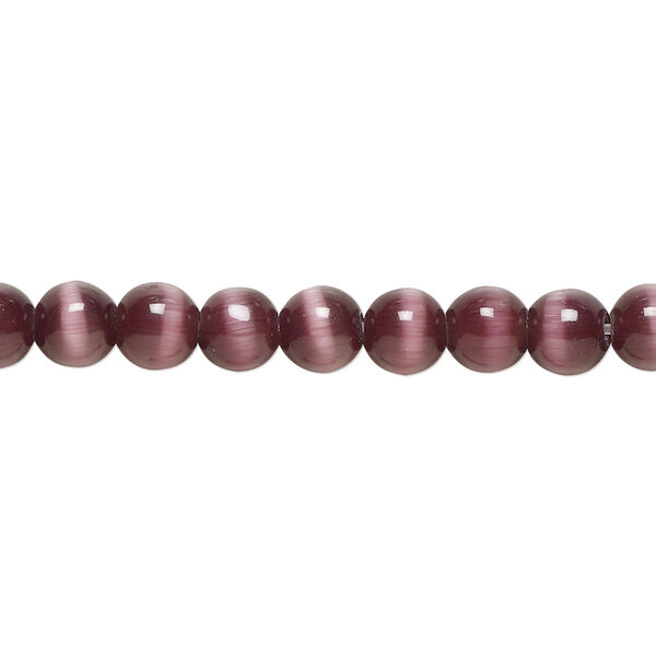 Bead, cat's eye glass (fiber optic glass), purple, 6mm round, quality grade. Sold per 15-1/2" to 16" strand. image number 0
