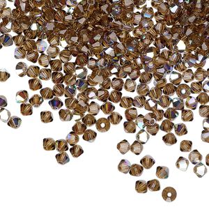 Bead 144pk smoked topaz AB, Preciosa Czech crystal 3mm bicone