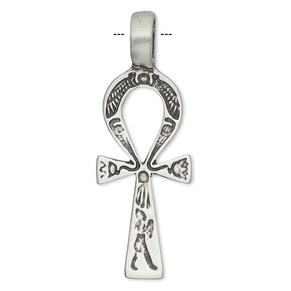 Pendant, antique pewter (tin-based alloy), 48x17mm ankh. Sold individually. image number 0