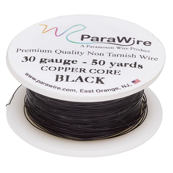 Wire, ParaWire™, black enamel copper, round, 30 gauge. Sold per 50-yard spool. image number 0