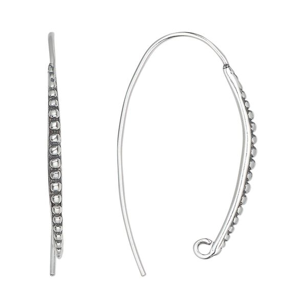 Ear wire 1pkg2 sterling silver, 33mm beaded / open loop, 20 gauge antiqued 1 pair image number 0