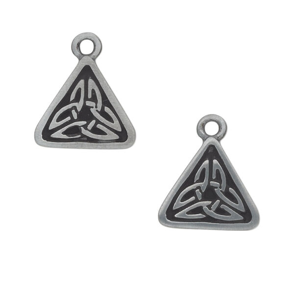 Drop, antiqued "pewter" (zinc-based alloy), 15x15x15mm triangle with Celtic knot. Sold per pkg of 2. image number 0