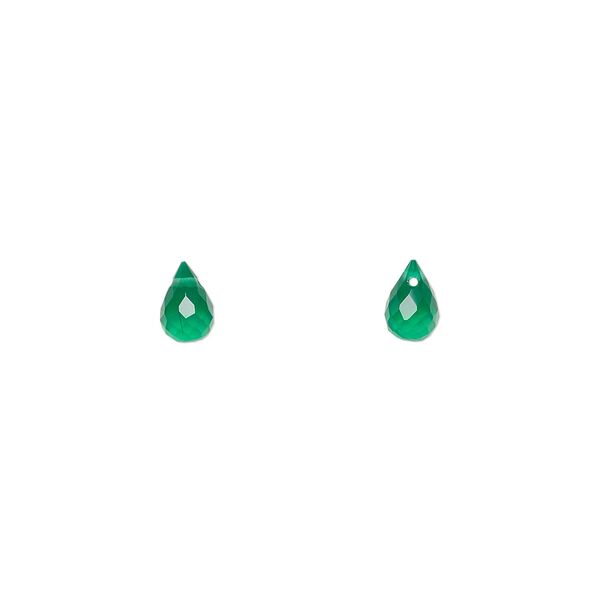 Green onyx 1pkg2, hand-cut top-drilled faceted briolette bead 6x4mm image number 0