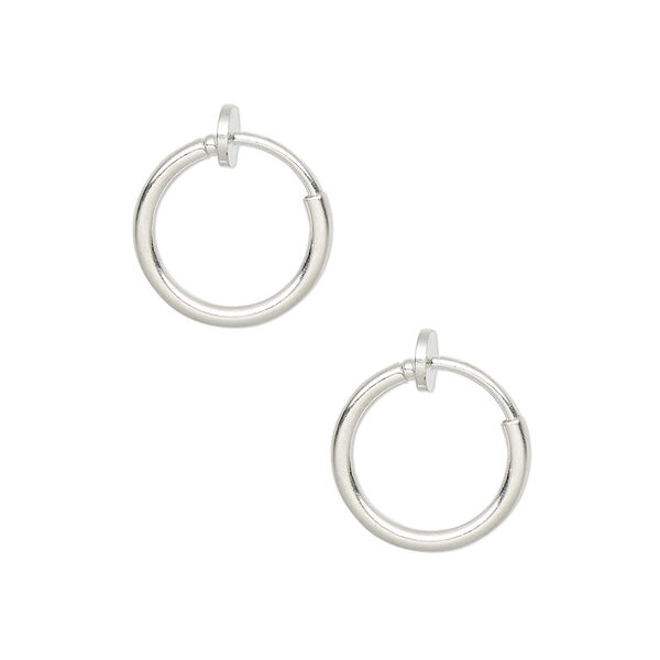 Earring, silver-plated brass, 13mm round hoop with pierced-look spring closure. Sold per pair. image number 0