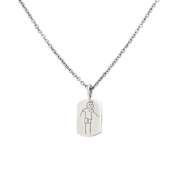 Necklace, sterling silver, 20x13mm matte rectangle with boy design, 18 inches with lobster claw clasp. Sold individually. image number 0