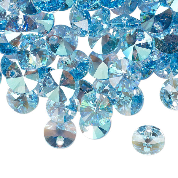 Drop 12pk aquamarine shimmer, Crystal Passions® 8mm pendant mini disk 6428 image number 0