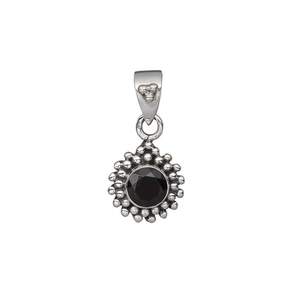 Pendant, garnet (natural) and antiqued sterling silver, 12x12mm with 6mm faceted round. Sold individually. image number 0