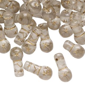 Bead, pressed glass, transparent clear and gold, 16x5mm top-drilled vase with line and star design. Sold per 2-ounce pkg, approximately 60 beads.