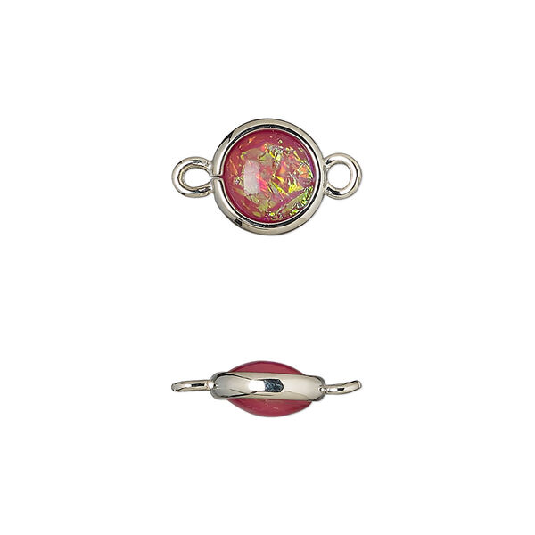 Link, Opalized Ice™, "opal" (resin) and imitation rhodium-finished brass, opaque light purple, 9.5mm double-sided round. Sold per pkg of 6. image number 0