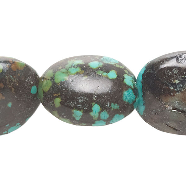 Bead, turquoise (dyed / stabilized), 17x15mm-32x22mm graduated puffed oval with heavy matrix, C- grade, Mohs hardness 5 to 6. Sold per 14-inch strand. image number 0