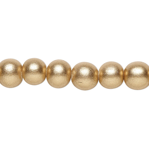 Bead, painted Taiwanese cheesewood (coated), metallic gold, 7-8mm round. Sold per pkg of (2) 15-1/2" to 16" strands. image number 0