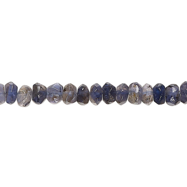 Bead, iolite (natural), medium to dark, 4x2mm-6x4mm hand-cut tumbled faceted saucer, B-grade, Mohs hardness 7 to 7-1/2. Sold per 13-inch strand, approximately 100 beads. image number 0