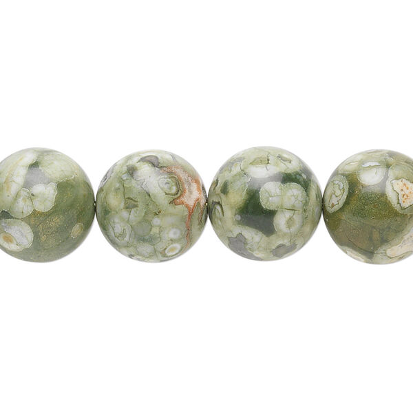 Bead, rhyolite (natural), 12mm round, B+ grade, Mohs hardness 6-1/2 to 7. Sold per 15-1/2" to 16" strand. image number 0