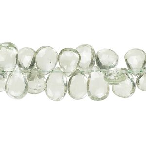Green quartz 1pkg1, hand-cut top-drilled faceted puffed teardrop bead 7 inch 9x7mm-11x8mm