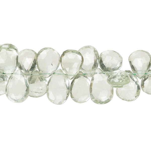 Green quartz 1pkg1, hand-cut top-drilled faceted puffed teardrop bead 7 inch 9x7mm-11x8mm image number 0