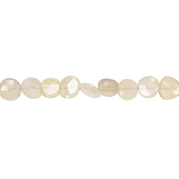 Bead, white chalcedony (coated), luster, 5-6mm hand-cut faceted flat round with 0.4-1.4mm hole, B- grade, Mohs hardness 6-1/2 to 7. Sold per 6-inch strand. image number 0