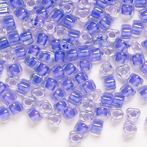 Seed bead, Miyuki, glass, transparent clear color-lined purple, (TR1123), #5 triangle. Sold per 25-gram pkg.