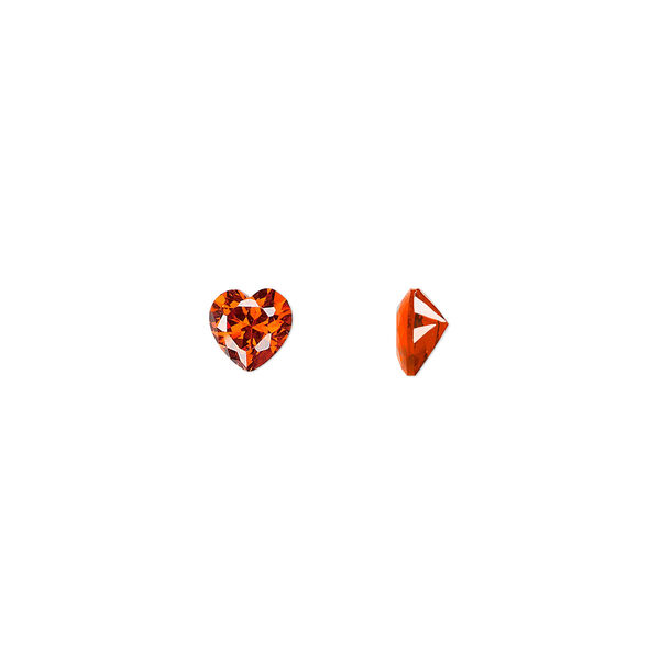 Gem, cubic zirconia, ruby red, 6mm faceted heart, Mohs hardness 8-1/2. Sold per pkg of 2. image number 0