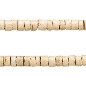 Bead, coconut shell (waxed), 5-6mm hand-cut heishi. Sold per pkg of (2) 24-inch strands.