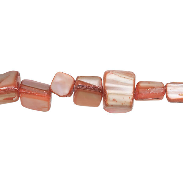 Mother-of-pearl shell 1pkg1, triangle tube bead 14 inch light red 6x5mm-10x6mm image number 0