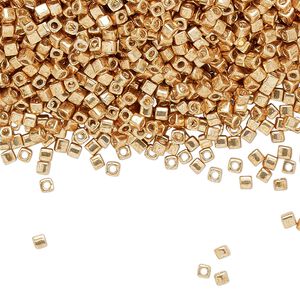 Seed bead, Miyuki, glass, pkg/25g, 1.8mm square, opaque galvanized yellow gold, (SB-1053).