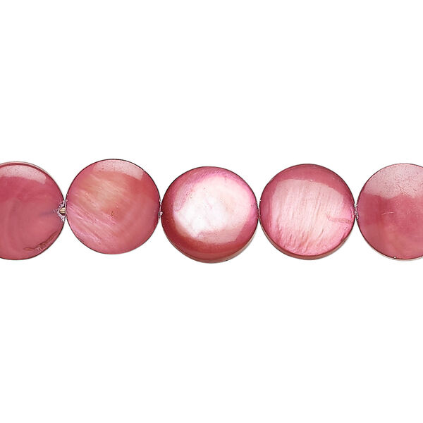 Mother-of-pearl shell 1pkg1, puffed flat round bead 15 inch rhubarb 9-11mm image number 0