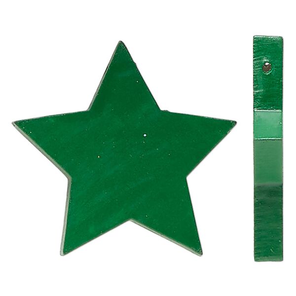 Focal, painted mango wood, green, 38x36mm side-drilled star. Sold per pkg of 2. image number 0
